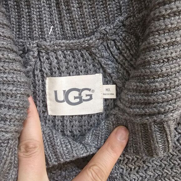 UGG Maribeth Wool Blend Button Down Charcoal Heather Knit Cape Poncho Sweater M - Picture 11 of 11